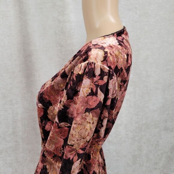 Coco + Jaimeson  Surplice V-Neck 3/4 Sleeve Floral Velvet Faux-Wrap Mini Dress L - Picture 8 of 16